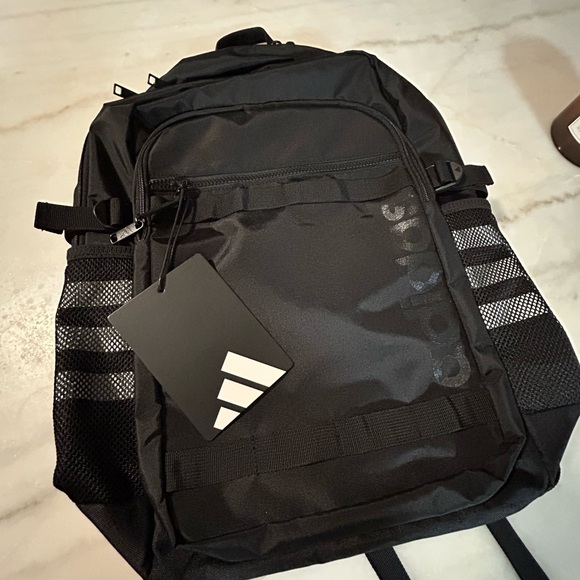 Adidas Men's Black Backpack with Stripes - Picture 1 of 4